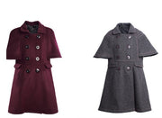 LAVANZEY Girls Cashmere Long Coat – Wine Red Baby Doll Cape (3–9 Yrs)