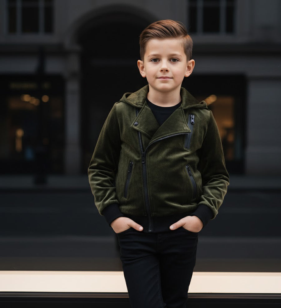 Kids' Velvet Blazer Boys' Green Jacket Spring Autumn Outfit Toddler 3-7 Years