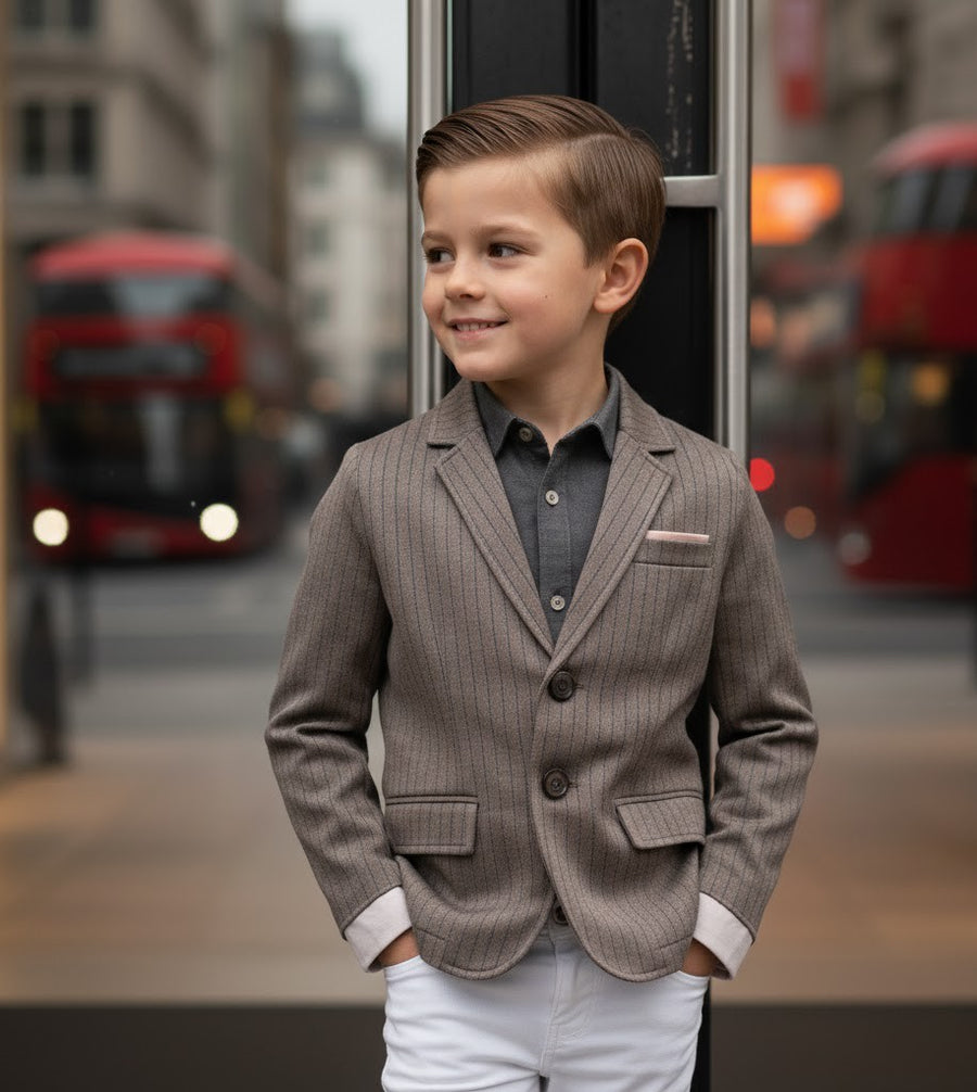 Boys grey Casual Blazer with Double Cuffs Short Suit Jacket 3–10 Y party XMAS