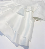 Girls princess White Jacquard Satin dress Elegant Multi-Layer Party Wear XMAS