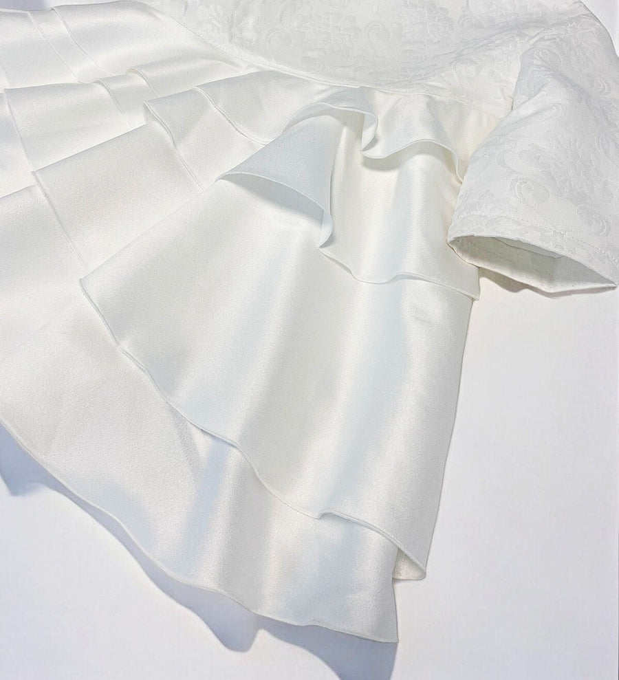 Girls princess White Jacquard Satin dress Elegant Multi-Layer Party Wear XMAS