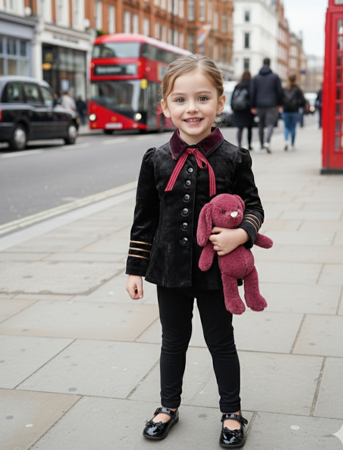 Girls black top  Velvet  2-3-4-5Y autumn Grey Wool Blend Trim Short Jacket 2025