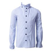 Boys' Light Blue Shirt  Vintage Style  Removable Collar party top 4–14 Y XMAS