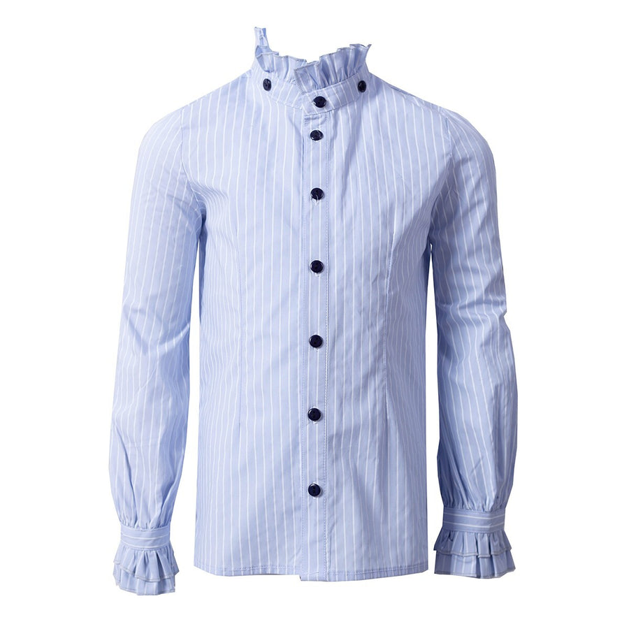 Boys' Light Blue Shirt  Vintage Style  Removable Collar party top 4–14 Y XMAS