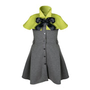 Girls Cape Dress Apple Green with Bow Soft Scuba Fabric Princess Outfit winter
