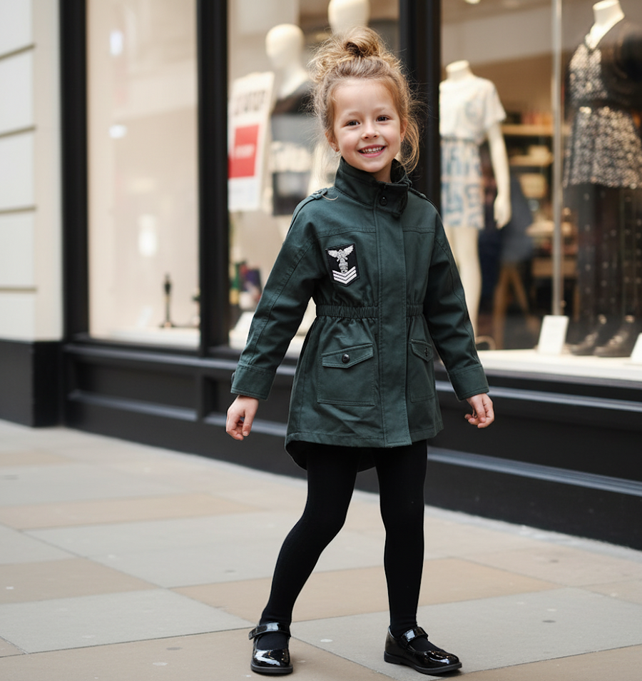Girl's Dark Green Trench Coat 3-4-5 Y Vintage Cotton Rain Jacket  High Quality
