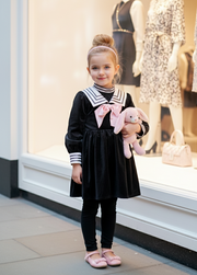 Girls Vintage Dresses 4-5Y  Navy-Inspired Black Velvet A-Line Swing clearnace