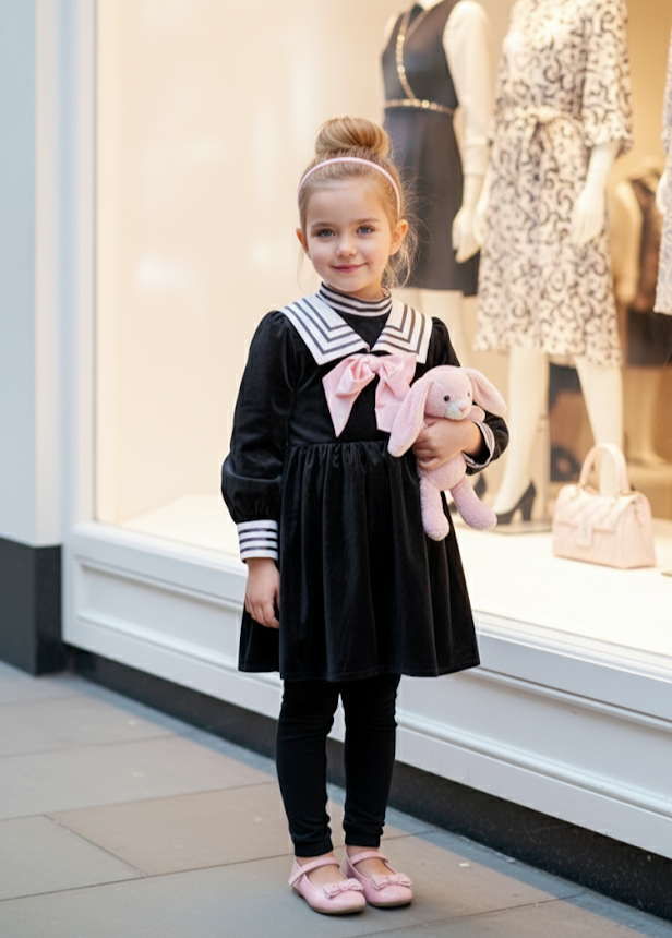 Girls Vintage Dresses 4-5Y  Navy-Inspired Black Velvet A-Line Swing clearnace