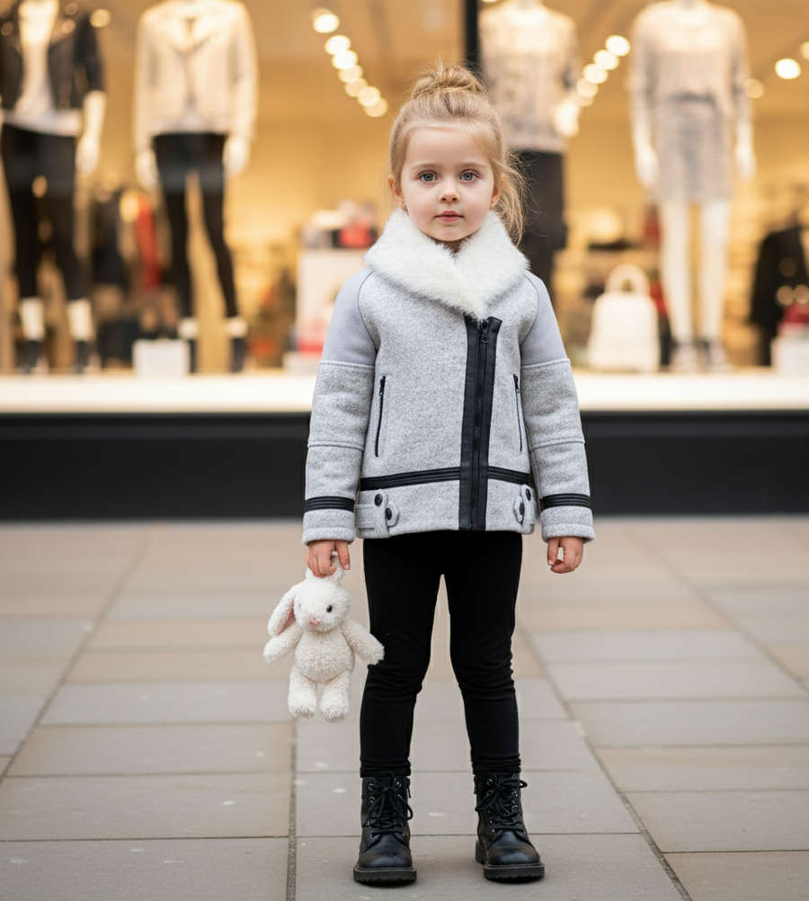 Girls' thick wool padded  Winter Coat 2-3-4-5-6-7y Faux Fur collar warm Jacket