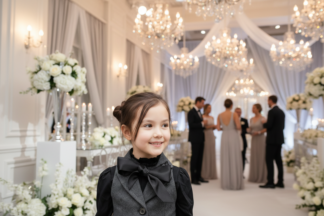 Girls Vintage Wool Waistcoat with Bow – Elegant Layering Vest for Weddings, Parties & Holiday Styling (Ages 3–10)