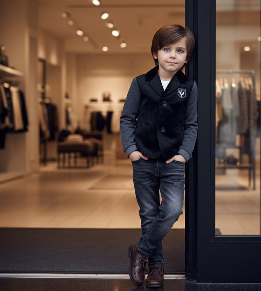 Boys Velvet Blazer Stylish Casual Short Jacket for Kids Toddler 3–7 Years Autumn