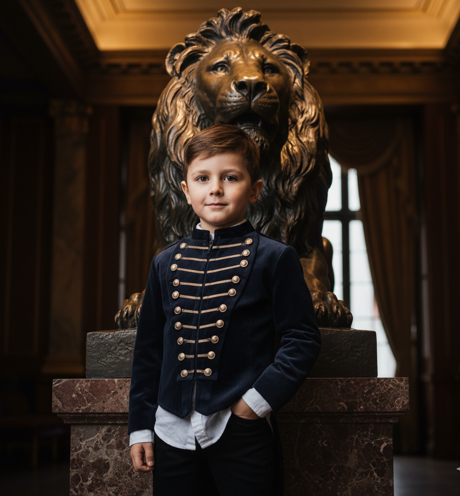 Boy's Embroidered Satin Tuxedo Blazer  4-14Y Slim Fit festival party Jacket kids