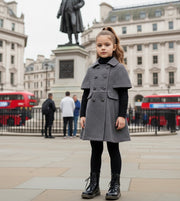 LAVANZEY Girls Cashmere Long Coat – Wine Red Baby Doll Cape (3–9 Yrs)