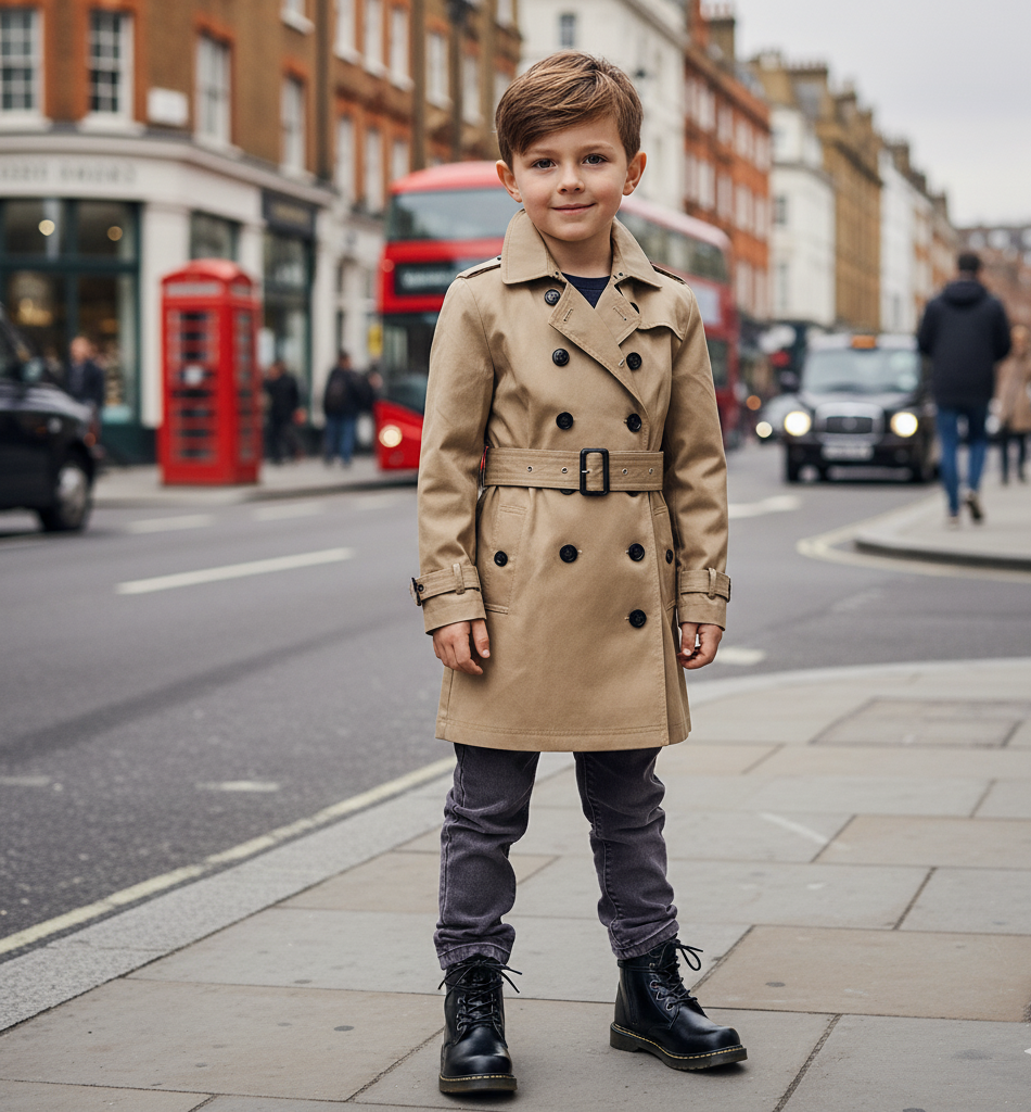 2025 autumn Kids Double-Breasted Cotton Trench Coat – Deluxe Wind Coat (4-7YRS)