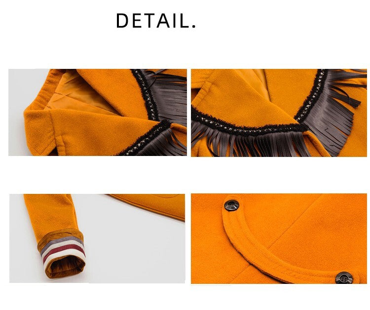 Girls Woolen Long Winter Coat 3-12y  cream orange long Jacket 2025 autumn new