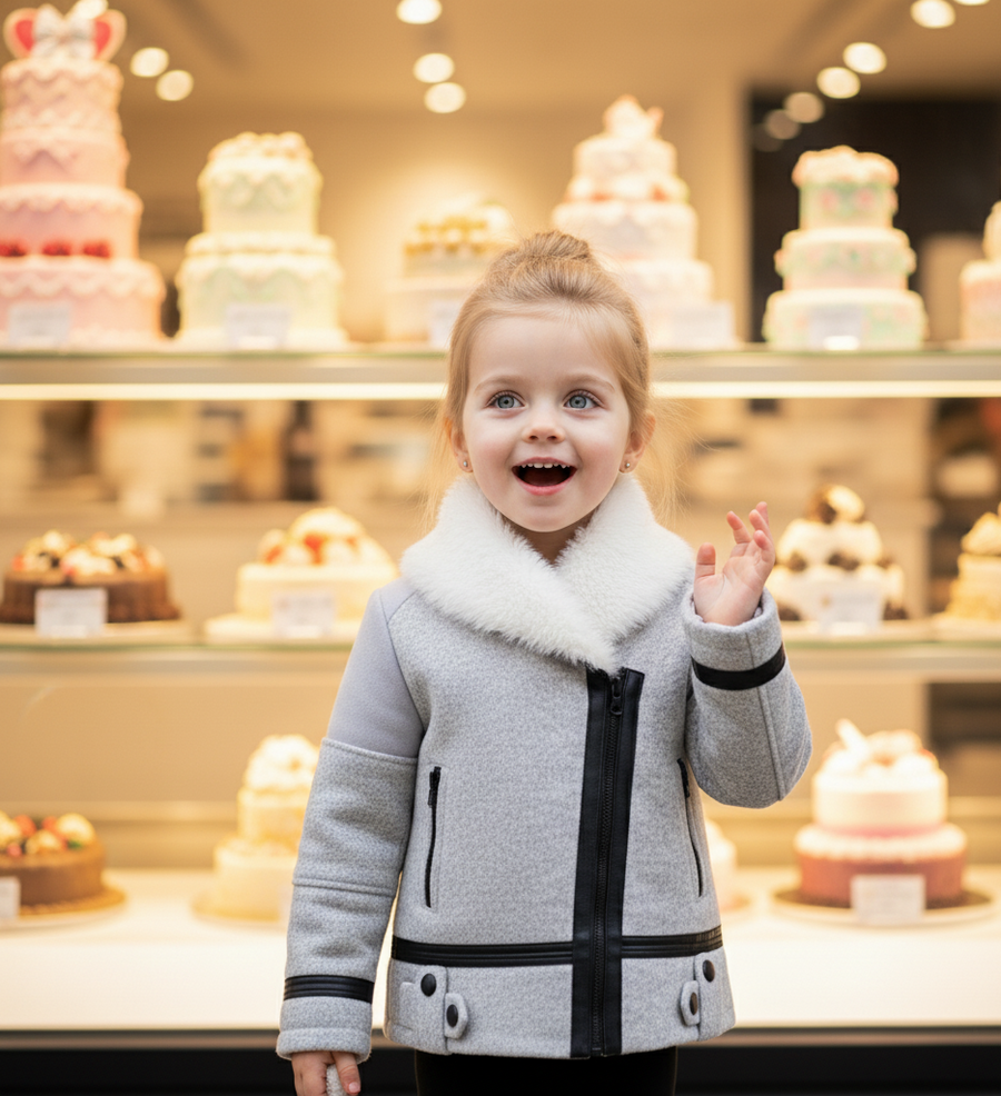 Girls' thick wool padded  Winter Coat 2-3-4-5-6-7y Faux Fur collar warm Jacket