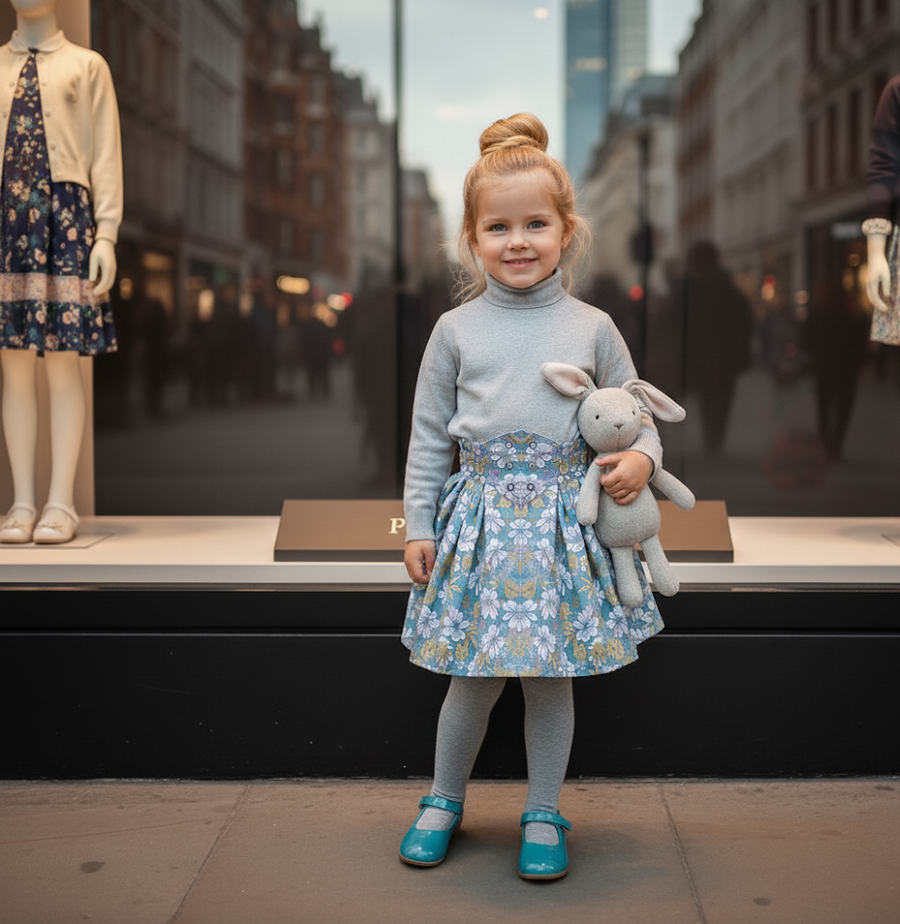 Girls Blue Floral Cotton Skirt beautiful Flared Skirt all season 3-4-5Y toddler