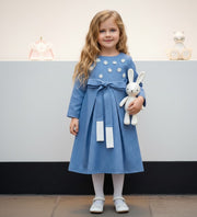 Girls blue Cotton Dress vintage long skirt Cotton Lining princess party  Xmas