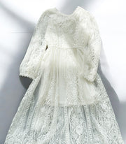 Vintage snow white Long Lace Fairy Dress for Girls Extra Long Hollow Design 2-4Y