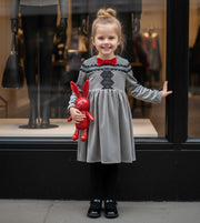 Girls’ Grey Velvet-Cotton long Dress Vintage Black Lace  3–10Y christmas gift