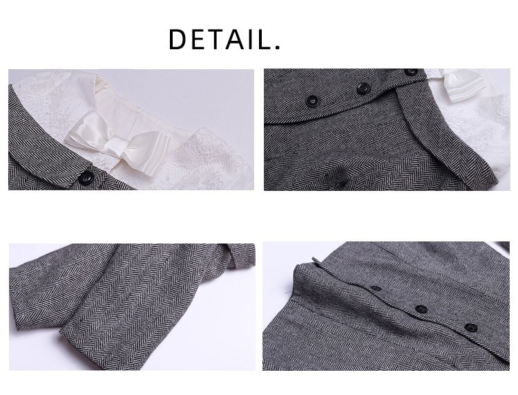 Baby Girl Woolen Party Dress 4-7Y vintage design Princess Mini Dress coat