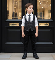 Boys Black Brocade Formal Vest Waistcoat (4–9 Years) XMAS party Wear birthday