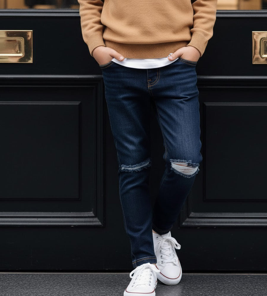 Boys Slim Fit Distressed Jeans Casual Stretch Denim trousers (4–13 Yrs)multiple