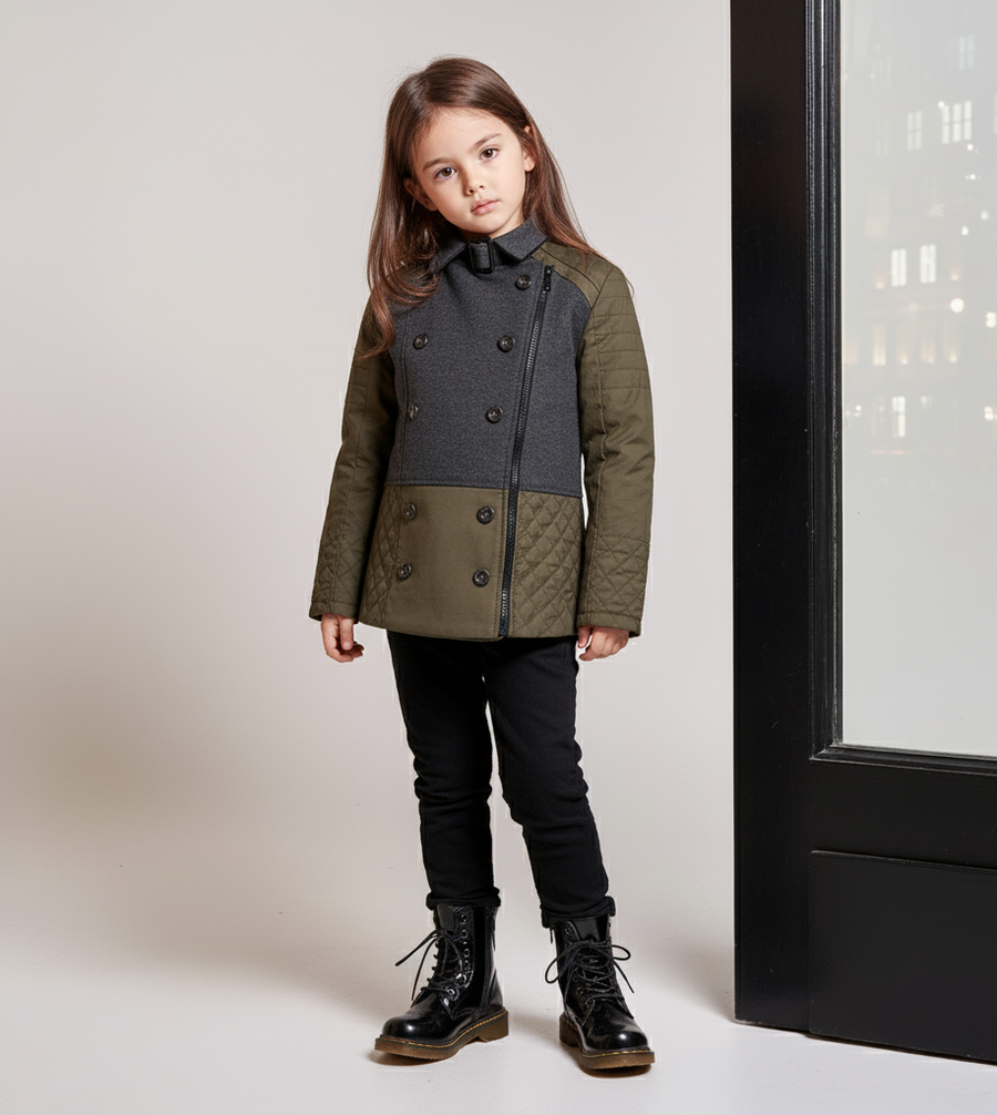 Girls short Trench Coat 4-12Y stylish Autumn Winter cotton jacket for kids 2025