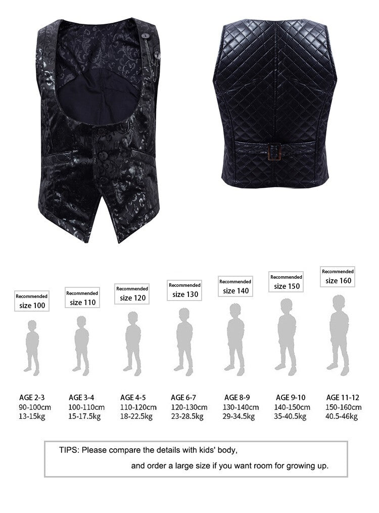 Boys Black Brocade Formal Vest Waistcoat (4–9 Years) XMAS party Wear birthday