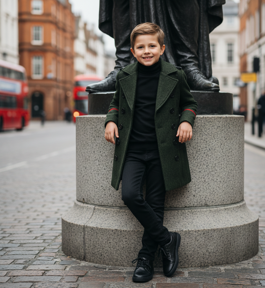 Boys Military Style Woolen Jacket  Smart 2025 winter Casual Cashmere Coat 3-9Y