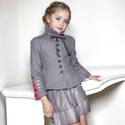 Girls black top  Velvet  2-3-4-5Y autumn Grey Wool Blend Trim Short Jacket 2025