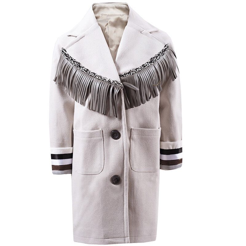 Girls Woolen Long Winter Coat 3-12y  cream orange long Jacket 2025 autumn new