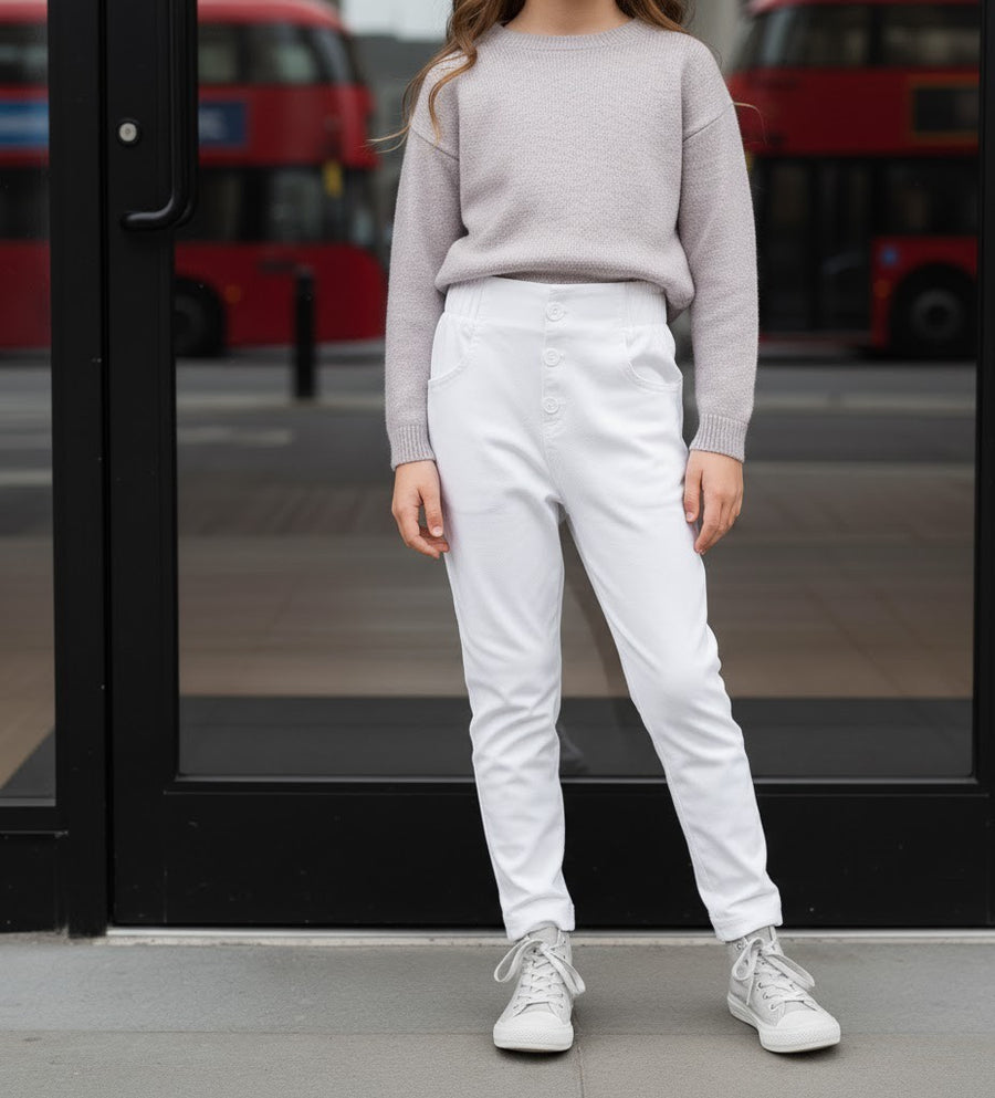 Girls pink & white trousers strenching cotton  Skinny Fit Comfort trousers 9-14Y