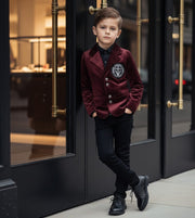 Boy Velvet Blazer Wine Red 3-4-5-6-7y Slim Fit Formal suit birthday Party Jacket