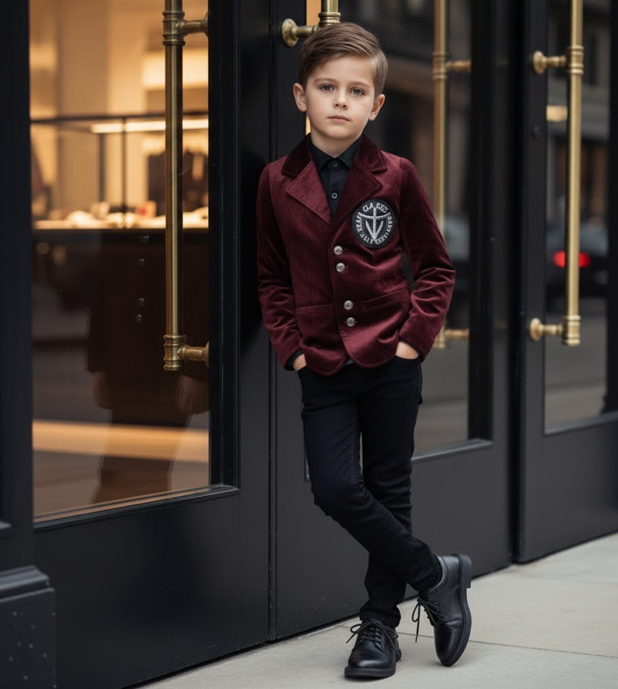 Boy Velvet Blazer Wine Red 3-4-5-6-7y Slim Fit Formal suit birthday Party Jacket