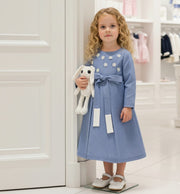 Girls blue Cotton Dress vintage long skirt Cotton Lining princess party  Xmas