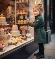 Girl's Dark Green Trench Coat 3-4-5 Y Vintage Cotton Rain Jacket  High Quality