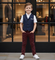 Boys waistcoat Vintage Navy Toddler Vest party wear wedding Ages 3–7 Years Xmas