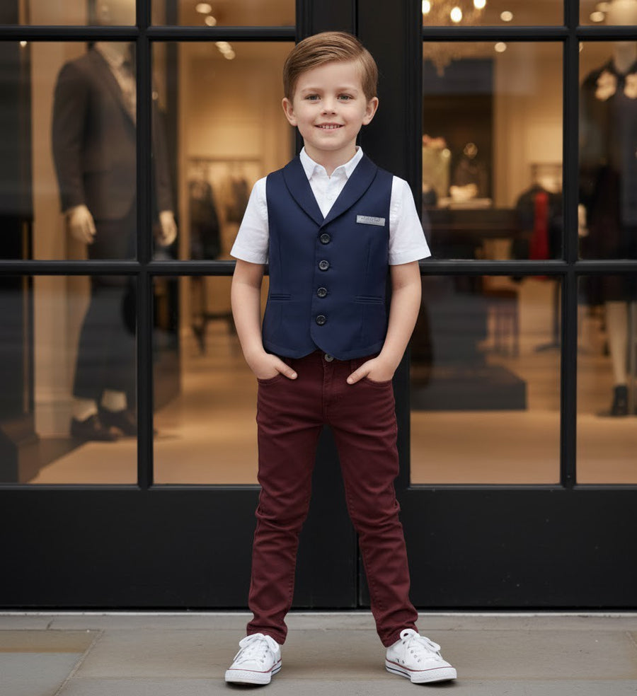 Boys waistcoat Vintage Navy Toddler Vest party wear wedding Ages 3–7 Years Xmas