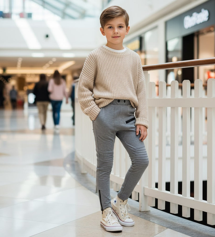 Boys Slim Fit strenching Pants Gray Stretch Casual Trousers 4-12Y easy match