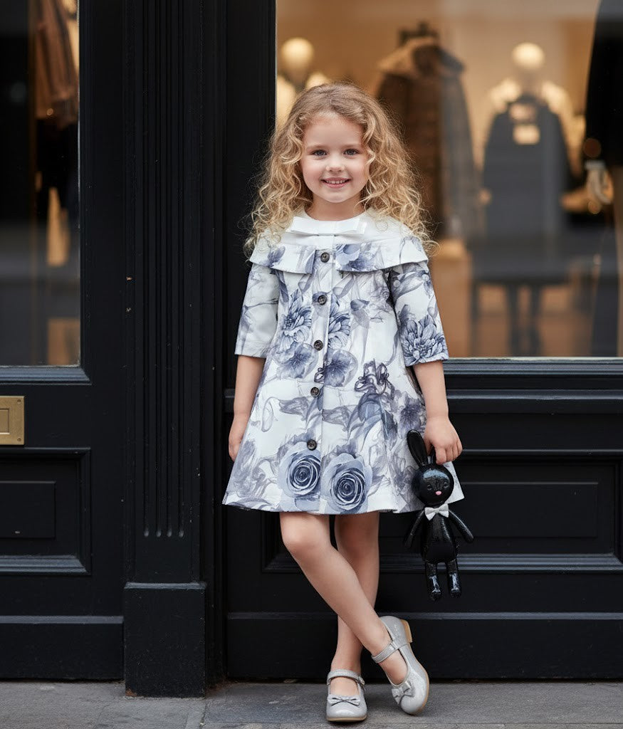 Girls princess Party Dress Off Shoulder 1–7Y grey Floral Outfit beautiful gift