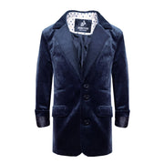 Boys navy Blue Velvet Blazer Long Formal Suit Jacket Casual party top 6-9 Years