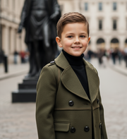 Children's Winter Double Breasted Wool Coat Thick Warm Military Jacket 3-12 Year