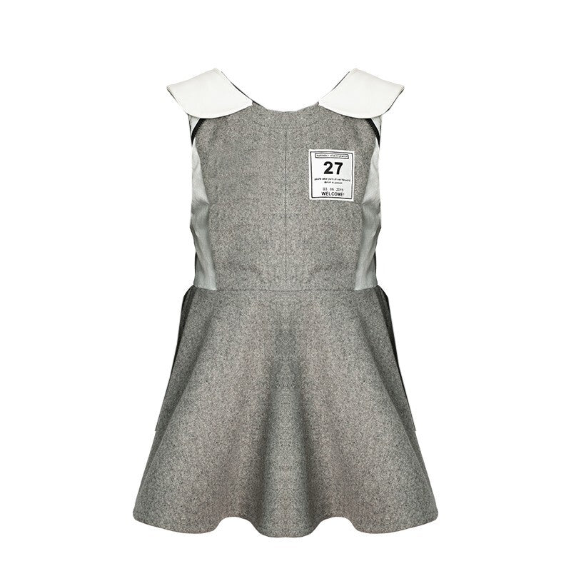 Girls Woolen Sleeveless Sporty Dress for winter/autumn Grey Velvet Ages 3-10
