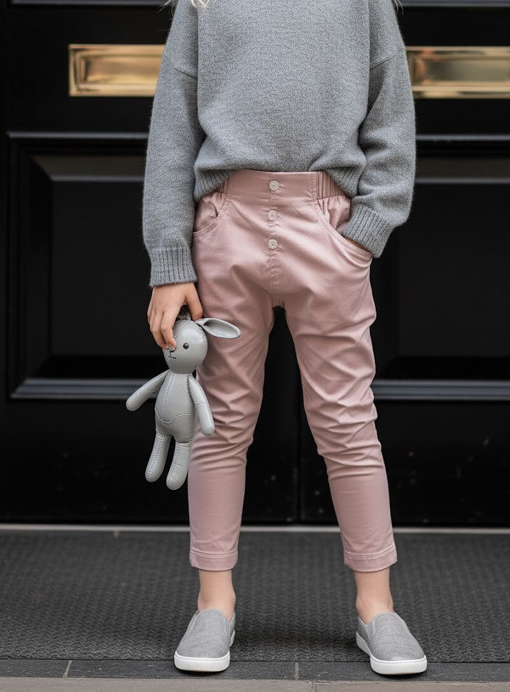 Girls pink & white trousers strenching cotton  Skinny Fit Comfort trousers 9-14Y