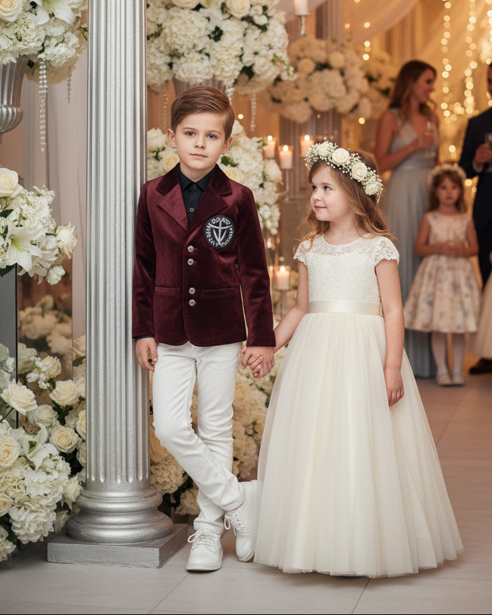 Boys Velvet Blazer Wine Red – Slim Fit Page Boy Jacket for Wedding, Party & Formal Occasions (Ages 3–7)