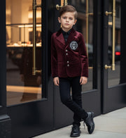 Boy Velvet Blazer Wine Red 3-4-5-6-7y Slim Fit Formal suit birthday Party Jacket