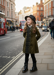 Girls Coat 3-10 y autumn Vintage Velvet Embroidered fashion Long Coat Green grey