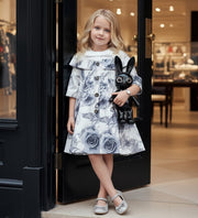 Girls princess Party Dress Off Shoulder 1–7Y grey Floral Outfit beautiful gift