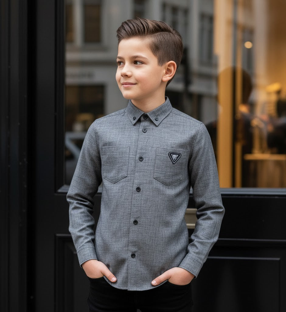 Boys Black Cotton Long Sleeve Shirt – Lightweight & Stylish Top for Ages 3-7 Yea